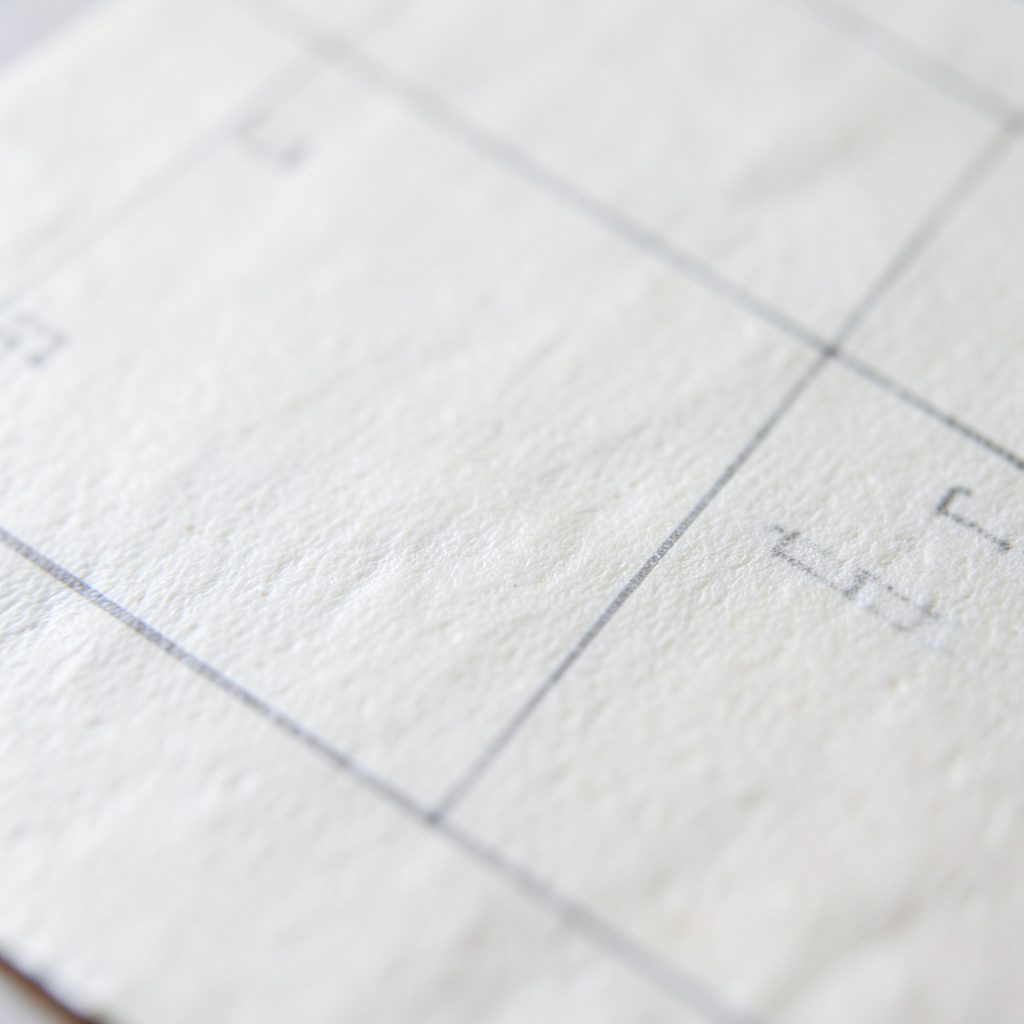 Close-up of off-white parchment paper with faint printed rule lines in soft daylight